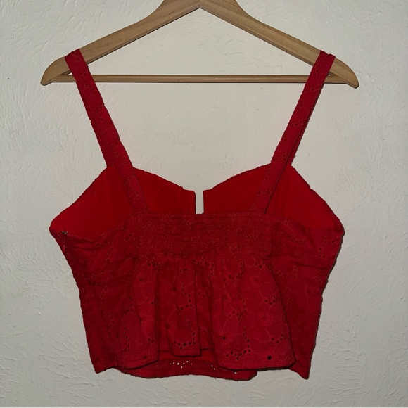 LULUS red eyelet lace cami tank crop top side zipper ruched stretch back XL - Picture 2 of 10